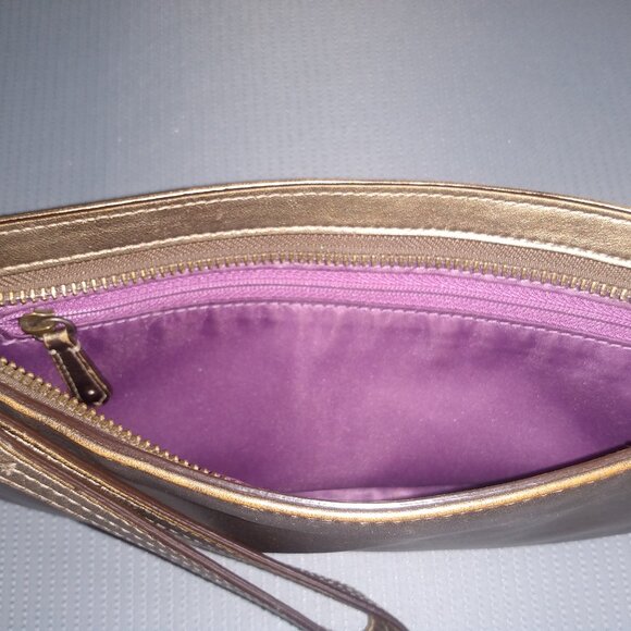 Coach Gold Metallic Leather Clutch Wristlet - Picture 9 of 11